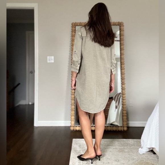 James Perse Khaki Button Down Utility Shirt Dress - Picture 2 of 11